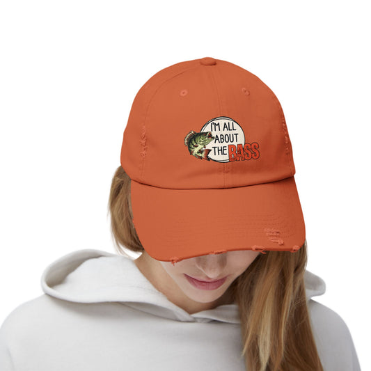 Distressed cap, orange all about the bass